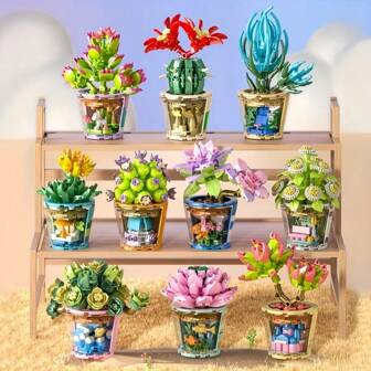 1pc Mini Flowers Plant Potted Building Blocks,Succulent Plant Building Blocks,Building Blocks Assembling, Creative Flower Building Block Decorations(Some Parts Are Sent Random) Room Decoration