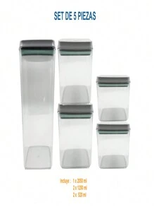 Juego de 5 Frascos para Alimentos con Tapa Hermética y Cucharas Medidoras - Transparente - Ver 4