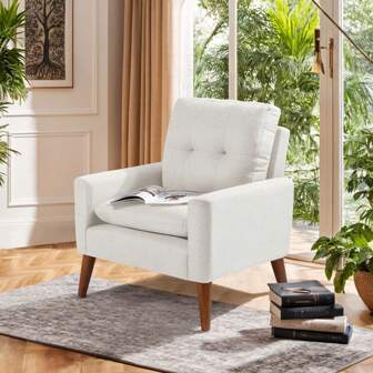 Rankok Upholstered Linen Blend Accent Chair With Wooden Legs