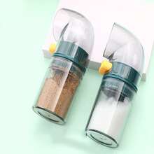 Recipiente Para Sal, Tarro Para Especias Con Cuchara Medidora Integrada, Dispensador De Sal Con Prensa Y Control, Recipiente Sellado Antihumedad Para Almacenamiento En La Cocina, 1 Ud. - Verde militar - Ver 2