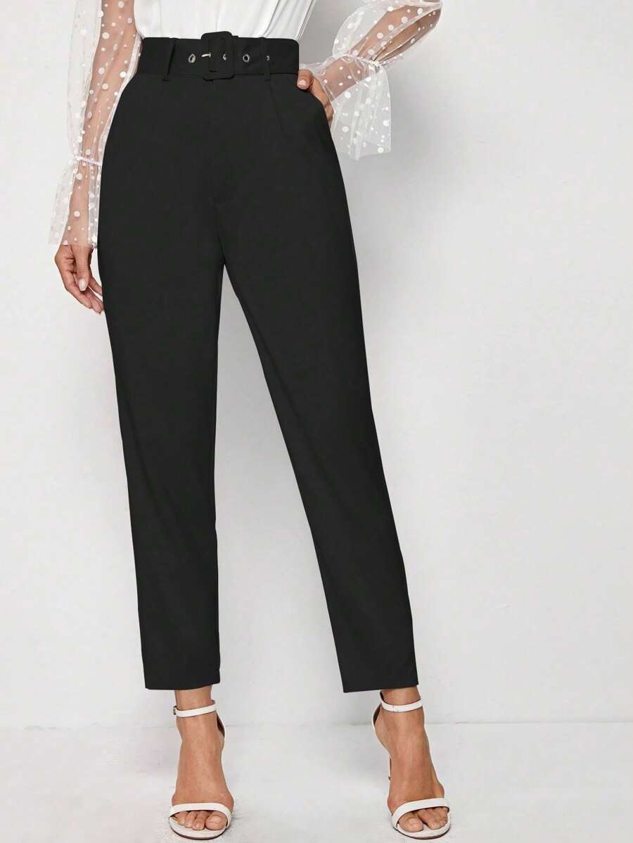 Coquette Style Wide Belt Dress Pants - 黑色 - 查看 1