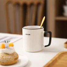 1pc Simple Ceramic Mug Creative Coffee Cup For Home/Office/Valentine's Gift For Best Friends - White - View 2