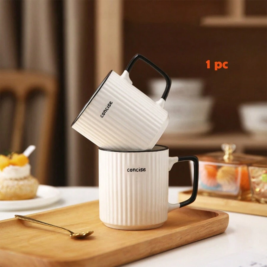 1pc Simple Ceramic Mug Creative Coffee Cup For Home/Office/Valentine's Gift For Best Friends - White - View 1