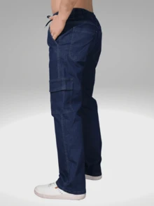 Calça Cargo Masculina Jeans Escuro 6 Bolsos - Lavagem escura - Visão 3