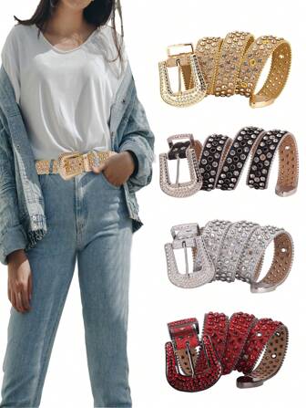 Luxury Sparkle Western Rhinestones Handmade Crystal Studded Belts For Women Pants Jeans