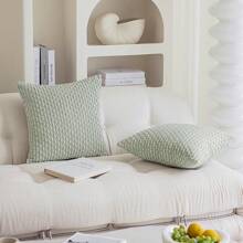1 件淺綠色波西米亞條紋枕套（無枕芯）,時尚現代柔軟燈芯絨壓花 3d 條紋純色裝飾方形墊套,適合沙發、臥室、床、全年日常使用 - 淺藍色 - 查看 9
