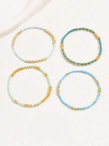 4pcs/Set Bohemian Style Handmade Rice Beads & Beaded Elastic Bracelet Set For Women's Holiday Party - Multicolor - View 11
