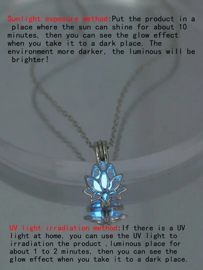 Fashionable Creative Luminous DIY Lotus Shaped Pendant Necklace, Which Can Be Opened, Sky Blue Luminous, 1pc