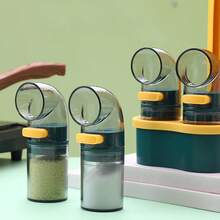 Recipiente Para Sal, Tarro Para Especias Con Cuchara Medidora Integrada, Dispensador De Sal Con Prensa Y Control, Recipiente Sellado Antihumedad Para Almacenamiento En La Cocina, 1 Ud. - Verde militar - Ver 11