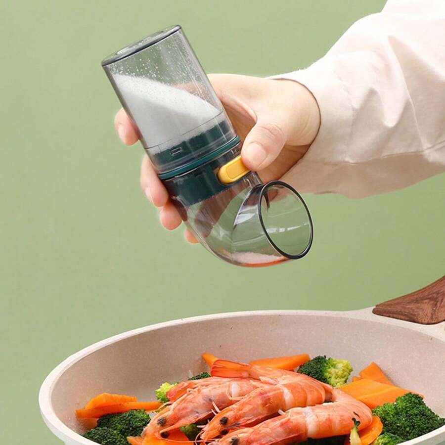 Recipiente Para Sal, Tarro Para Especias Con Cuchara Medidora Integrada, Dispensador De Sal Con Prensa Y Control, Recipiente Sellado Antihumedad Para Almacenamiento En La Cocina, 1 Ud. - Verde militar - Ver 1