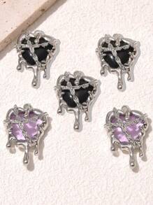 5pcs Punk Style Metal Lock Chain Liquid Heart Shaped Pendant, Suitable For DIY Bracelets, Necklaces, Earrings Accessories For Women