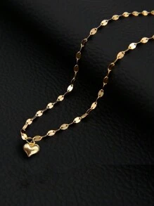 Collar con colgante de corazón de plata de ley 925, regalo de joyería para mujeres, Día de San Valentín - Dorado - Ver 2