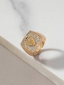 Nuevo Anillo Cuadrado Y De Estilo Hip-hop, Roca Y Con Cabeza De León Dominante A La Moda - Amarillo Oro - Ver 2