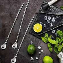 -Friendly Mixing Stirring Spoon With Reusable Stainless Steel Straw Set (6 Pieces) - Silver - View 2