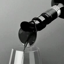 1pc Wine Pourer, Stopper & Preserver With Flower Shaped Corkscrew, Red Wine Pourer - Black - View 3