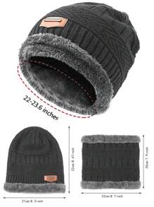 Men Winter Beanie Hat Scarf Set Warm Knit Thick Thermal Lined Skull Cap Neck Warmer For Men Casual - Grey - View 3