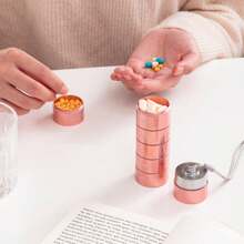 1 PC Metal Pill Organizer, Stackable Portable Waterproof Travel Pill Box, Large Aluminum Alloy Travel Pill Case Pill Container For Fish Oil, Supplement - Pink - View 4