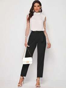 Coquette Style Wide Belt Dress Pants - 黑色 - 查看 4