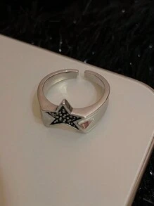 3入組復古星星裝飾開環戒指,適用於女性日常佩戴 - 復古銀色 - 查看 5