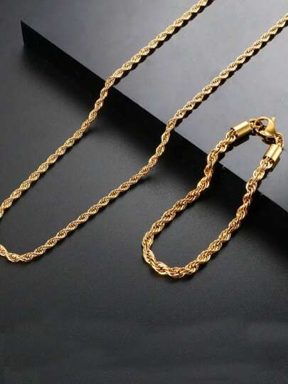 Twist Chain 316L Stainless Steel Jewelry Set Twisted Rope Chian Bracelet Plated Gold Necklace For Men Women Wholesale