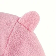 1頂兒童卡通毛絨帽,可保護頸部,堅固防風的可愛實色加厚熊帽 - 粉色 - 查看 4