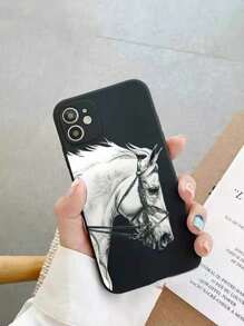 1入組白馬設計黑色矽膠手機殼,適用於apple Iphone 12mini/13mini/15promax/14promax