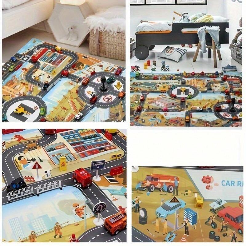 Tappeto Gioco Stradale Per Bambini - Mappa Città Con Strade E Parcheggi, Impermeabile E Morbido - Foto 4