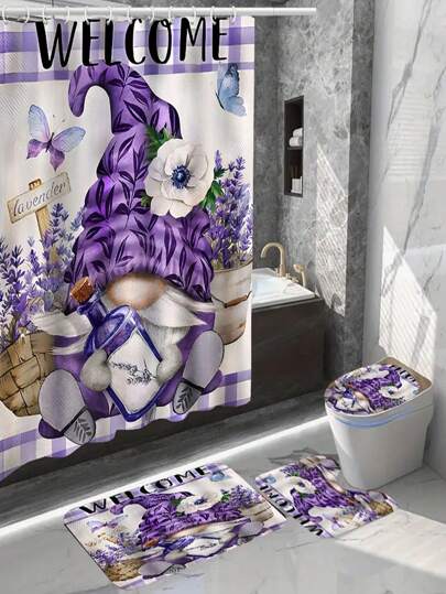 YBLZGCN Home Decor Waterproof Shower Curtain Set With 12 Hooks Toilet Covers Seat Bath Mats For Bathroom Non-Slip Rug Carpet Polyester Fabric Curtain For Windows Bathroom Accessories Home Bathroom Decor Fall Decor Back To School