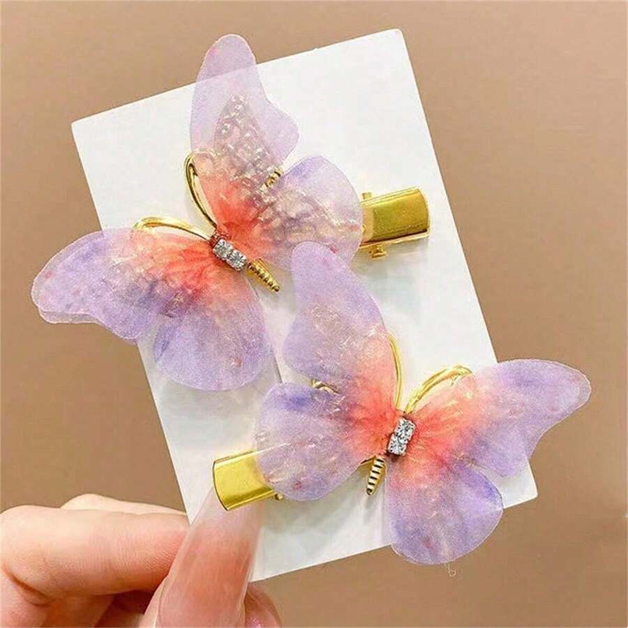 新款蝴蝶髮夾,嬰兒及小孩用髮夾,風古典式髮飾,女孩用的蝴蝶卡通裝飾髮夾（2件裝） - 紫色 - 查看 1