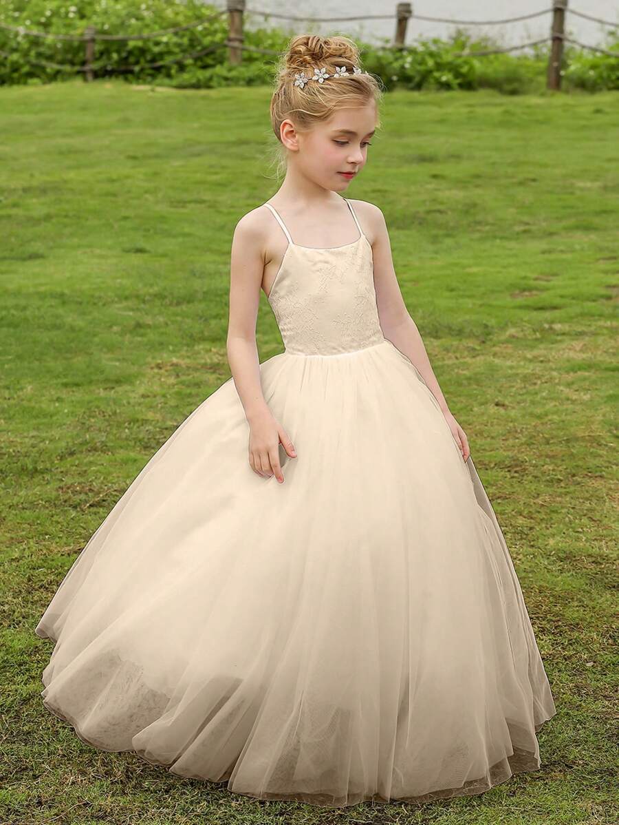 Vestido Cami Nuevo Para Niñas Adolescentes Color Champagne Con Largo A La Rodilla, Detalles En Tul Y Efecto De Refuerzo - Champán - Ver 1