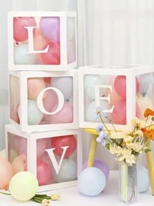 8 件/套 25 厘米白色透明盒和“LOVE”，情人节派对求婚婚礼生日装饰气球收纳盒，情人节房间装饰桌面装饰，装饰气球收纳盒，生日派对装饰礼品盒，宝贝淋浴派对装饰气球盒，派对礼物，背景摄影道具