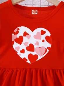2入組年輕女孩休閒心形短袖針織上衣和褲子套裝，情人節/春季/夏季 - 紅色 - 查看 6