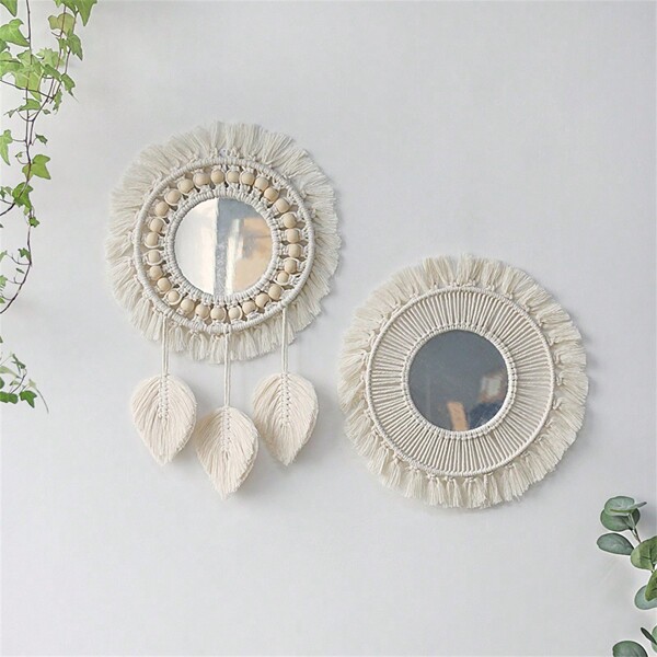 1pc Bohemian Woven Mirror Decorative Wall Hanging Tapestry Makeup Mirror, Bedroom Home Decor, Entryway Decor Gift,Home Decor ,Room Decor,Wall Decor Gifts Birthday Graduation