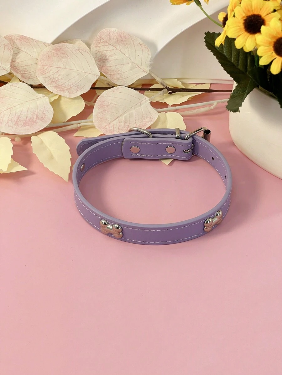 Pet Supplies Dog Collar, Punk Style Pu Leather Bone Design Collar For Large/Medium/Small Dogs, Multiple Colors Available - Mauve Purple - View 1