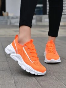 女士綁帶厚底運動鞋,鑲有鑽石細節,舒適輕盈,橘色 - 橘色 - 查看 4