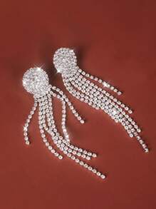 1對時尚心形流蘇耳環,鑲有鑽石裝飾,適合女士參加派對、婚禮等場合 - 銀色 - 查看 18