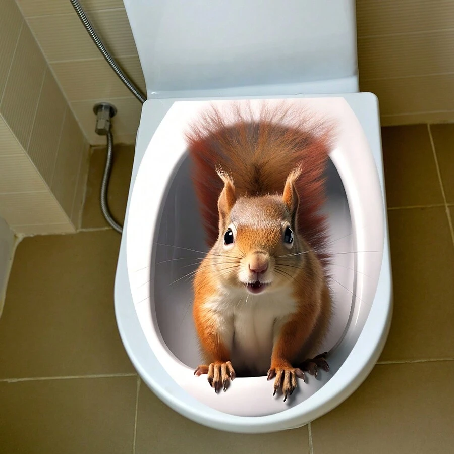 1張可愛馬桶貼紙,防水pvc,模擬松鼠馬桶蓋貼紙,浴室裝飾 - 彩色 - 查看 1