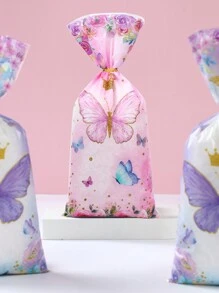 25/50/100 件紫粉色蝴蝶礼品袋（带扭结），紫粉色蝴蝶主题生日宝贝派对礼品包装用品，紫粉色蝴蝶礼品包装用品，派对礼品，生日礼物派对礼物 - 彩色 - 查看 4