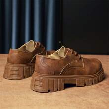 男鞋春季英倫風商務正裝皮鞋厚底黑頭休閒鞋增高 - 棕色 - 查看 6