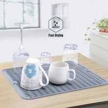 Tapete escurridor de trastes para secar y escurrir platos, vasos, tazas, copas y cubiertos de vajillas - Gris - Ver 3