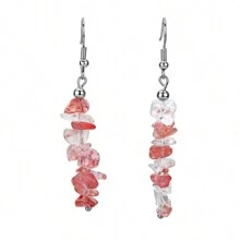 1 par de pendientes asimétricos de acero inoxidable con piedras trituradas - Multicolor - Ver 18