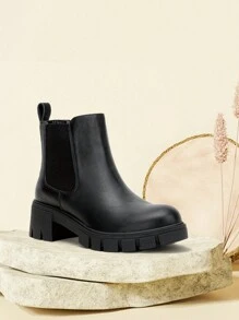 Comfyshoes Women's Chelsea Ankle Boots, Fashion Lug Sole Platform Combat Booties - màu đen - Xem 5