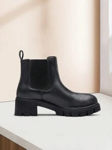 Comfyshoes Women's Chelsea Ankle Boots, Fashion Lug Sole Platform Combat Booties - màu đen - Xem 7