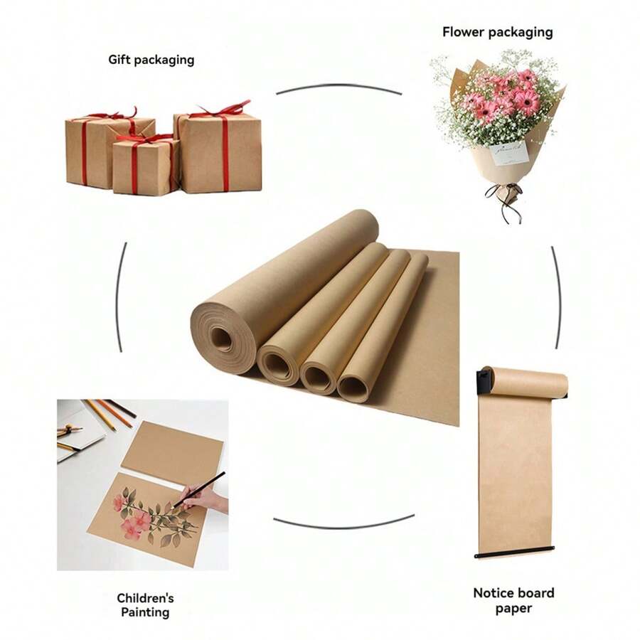 1 Roll Crafts & Gifts Wrapping Paper For Drawing & Sketching, Diy Birthday Gift Paper, Flower Wrapping Paper, And Student Book Wrapping Paper - Multicolor - View 1