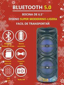 LED Bocina Bluetooth Portátil,Altavoz Inalámbrico Bluetooth 8 Pulgadas, Altavoz Bluetooth Portátil con Sonido Estéreo HD,Alcance de 10 m de Bluetooth,Bajo Rico,Sonido HIFI para Picnics,Fiestas,Exteriores,Viajes,Festival de música - Negro - Ver 2