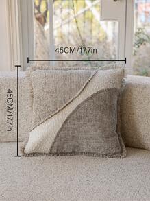 1 件亚麻风格流苏饰边枕套，双色拼布设计，适用于卧室、客厅、沙发，不含枕芯