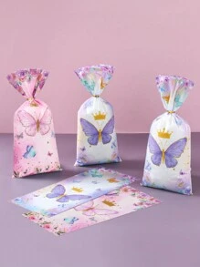 25/50/100 件紫粉色蝴蝶礼品袋（带扭结），紫粉色蝴蝶主题生日宝贝派对礼品包装用品，紫粉色蝴蝶礼品包装用品，派对礼品，生日礼物派对礼物 - 彩色 - 查看 3