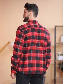 Blusa Camisa social Xadrez Masculina Manga Longa -- - Vermelho - Visão 4