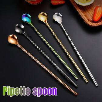 5 Piezas Set De Pajas Y Cucharas De Acero Inoxidable, Reutilizable Con Pajitas Y Cucharas Mezcladoras Metálicas, Perfecto Para Batidos Y Otras Bebidas, Ideal Para Bar En Casa O Fiesta