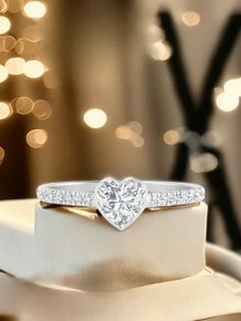 1 件时尚精致华丽个性化独特白色圆形戒指，适合女士情人节约会、求婚、婚礼、订婚、惊喜仪式礼物 - 銀色 - 查看 5